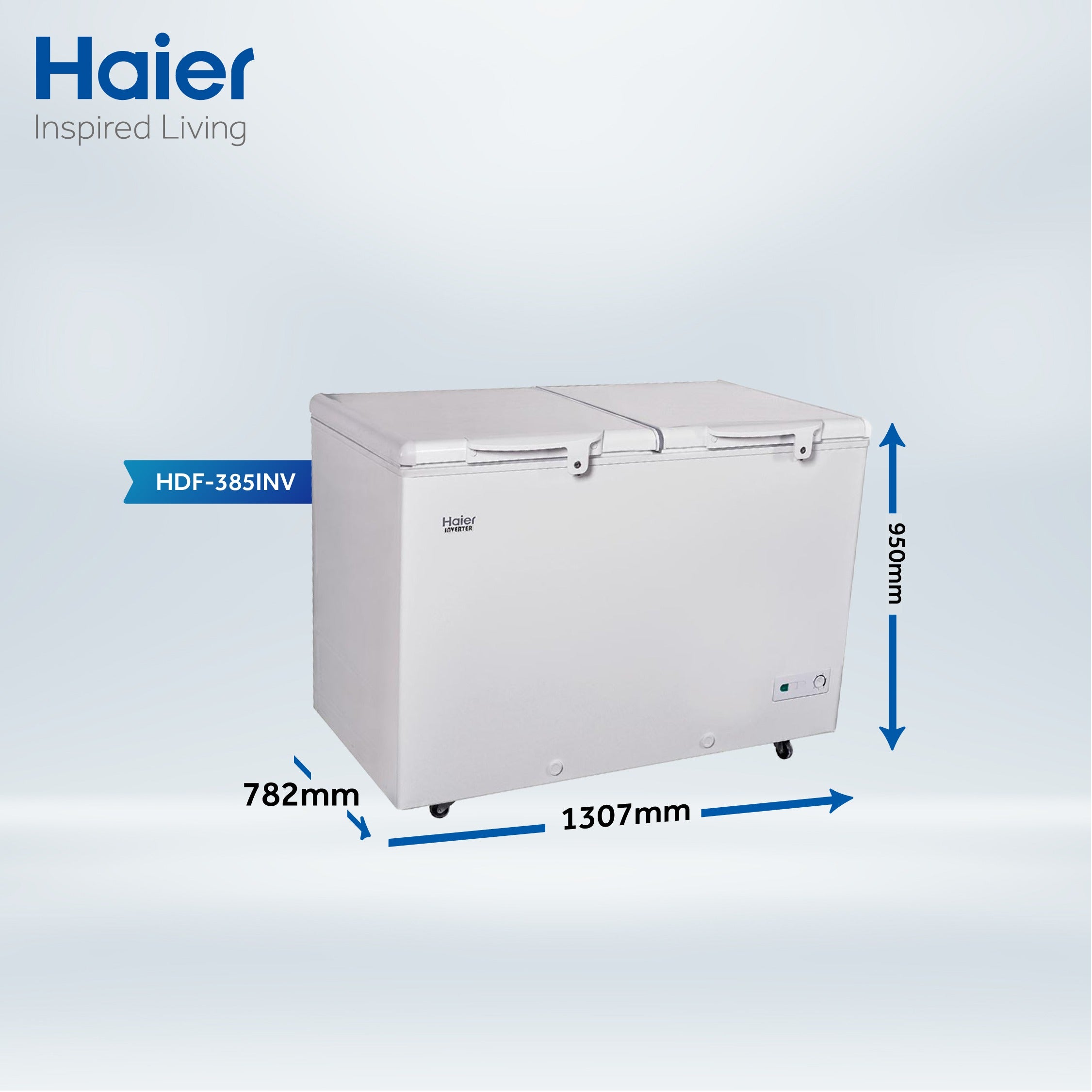 Haier HDF-385I Inverter Double Door Series ( Inverter + Balanced Cooling + Super Freeze Function + Twin Cabinet ) Deep Freezer - 13.60 Cu Ft