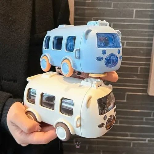 Cute Bear Baby Bus Sipper Water Bottle With Straw And Straps - 500ml