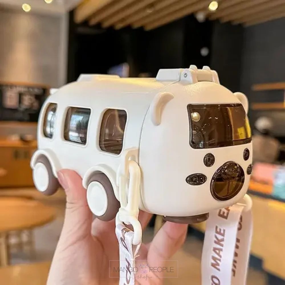 Cute Bear Baby Bus Sipper Water Bottle With Straw And Straps - 500ml