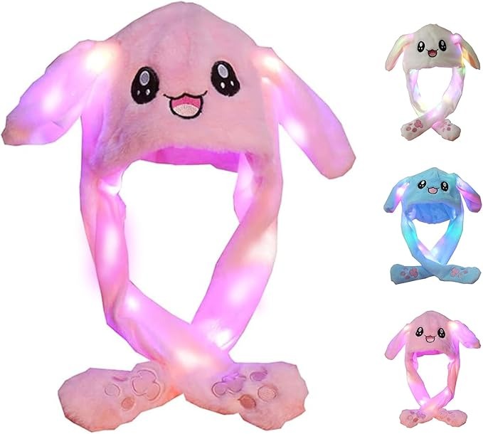 Cute Plush Rabbit Hat Moving Ears with LED Light