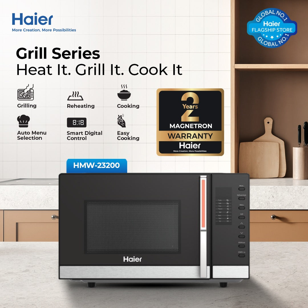 Haier 23L - HMW-23200 - Digital Grill Microwave Oven (Defrost Function - Multi Cooking Function - Cooking end signal)