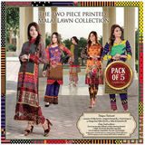 5 Pcs Two Piece Printed Malai Lawn Suit Collection – Women's Unstitched Dress Bundle