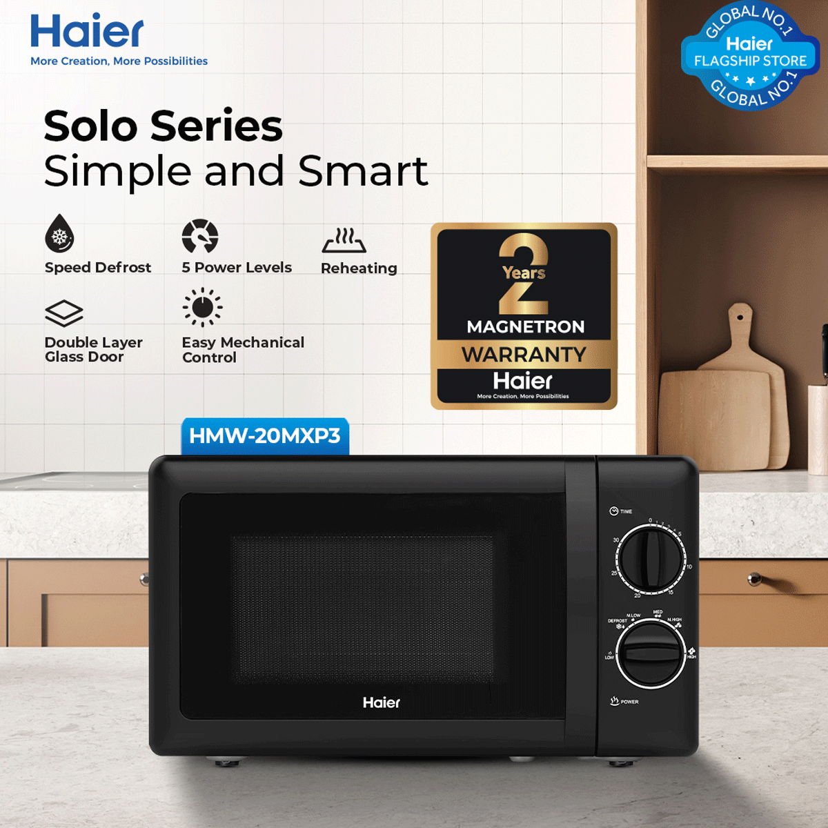 HAIER SOLO MICROWAVE OVEN 20 LITRE Model HMW-20MXP3/P5/P6