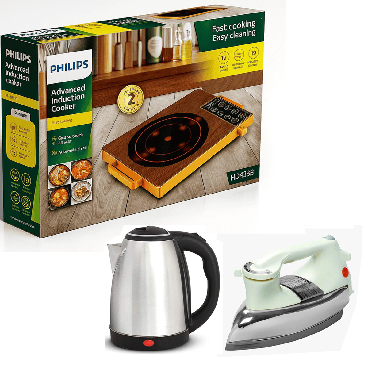 Philips Electric Infrared Cooker PH-403 - Induction & Hot Plate (Local Pakistan Made) + Premium Electric Kettle + Premium Deluxe Iron