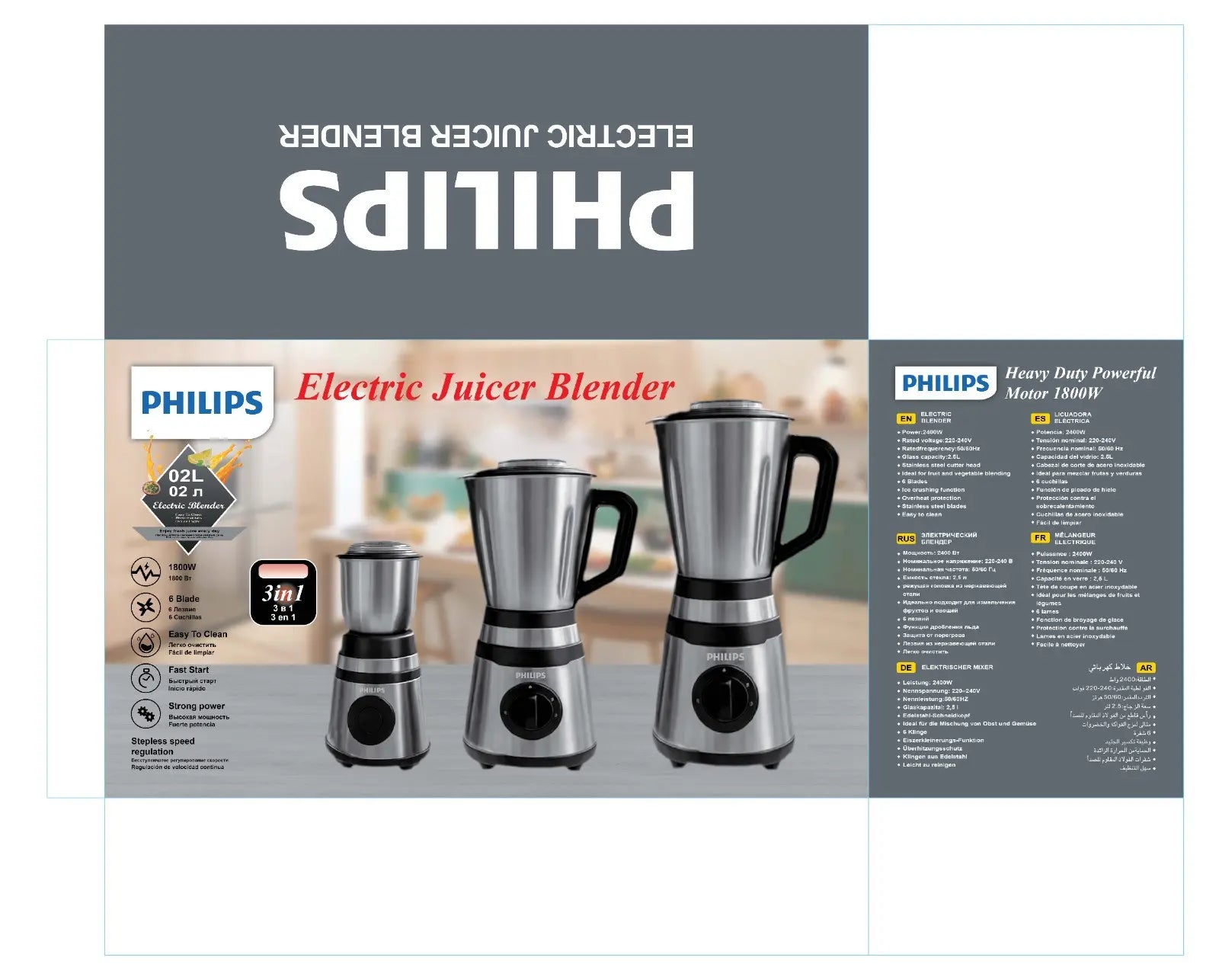 Philips Electric Juicer Blender 3-In-1 Heavy Duty Stainless Steel Grinder Machine (Local Pakistani Made)