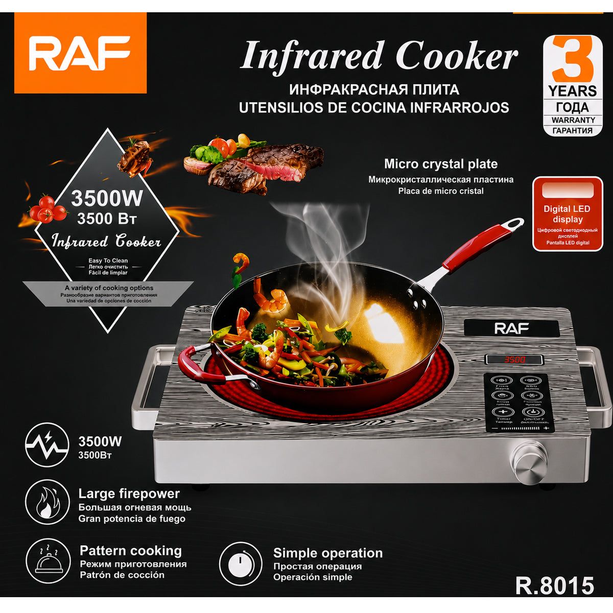 Raf Infrared Cooker R.8015 - Portable Induction Cooktop 3500w