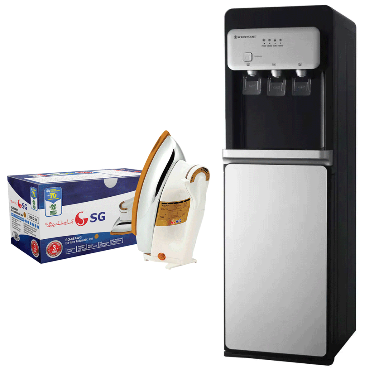 Westpoint Deluxe Water Dispenser WF-1401 + SG 88AWG/99AWS Deluxe Automatic Iron