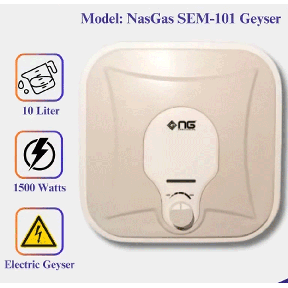 NasGas Semi-Instant Electric Geyser SEM-101 (10 Liters, 1500W)