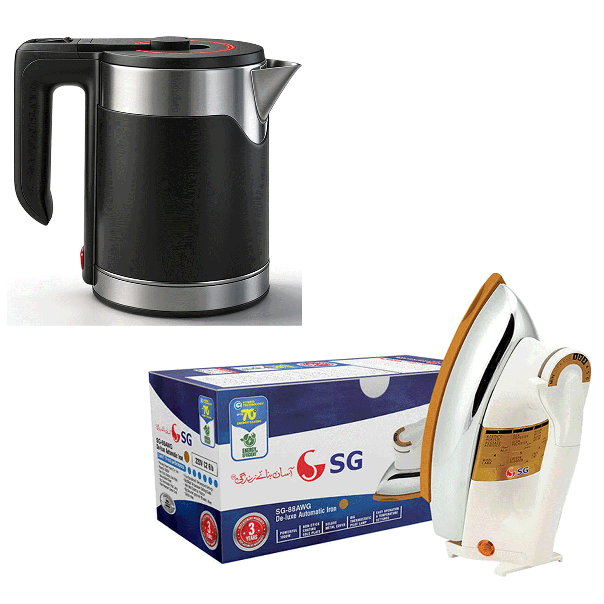 High Quality  Deluxe Electric Kettle + SG Deluxe Automatic Iron