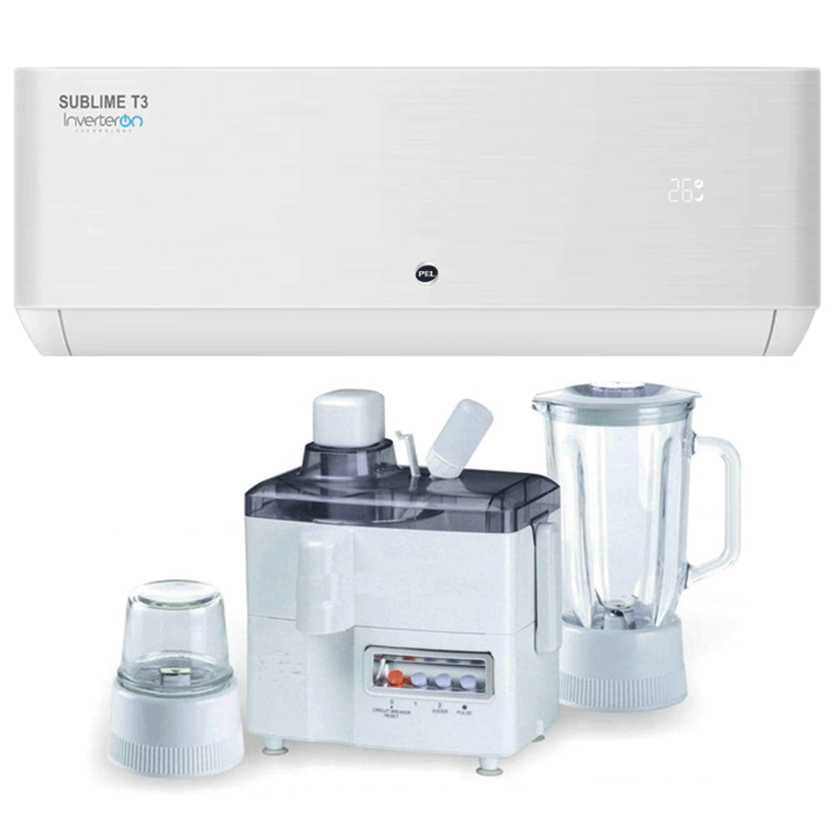 PEL Inverter AC | Model PINV-18K InverterOn Sublime| 1.5 Ton | T3 Compressor | Heat & Cool | 4D Air Flow | High Energy Savings + Premium 3 in 1 Juicer Blender