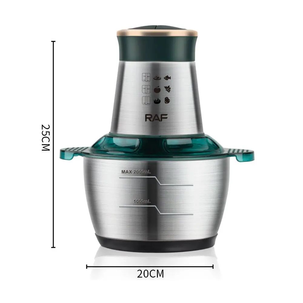 RAF Meat Grinder Electric, Food Processor 2L Stainless Steel Meat Blender Food Chopper for Meat, Vegetables, Fruits and Nuts