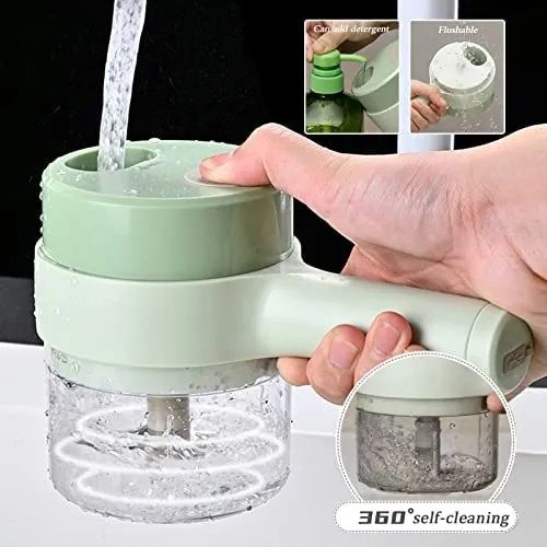 4 in 1 Portable Electric Vegetable Cutter Set, Wireless Food Processor Handheld Food Chopper with Brush and Skin-peeler, Wireless Food Processor Garlic Slicer for Pepper Chili Onion Celery Meat