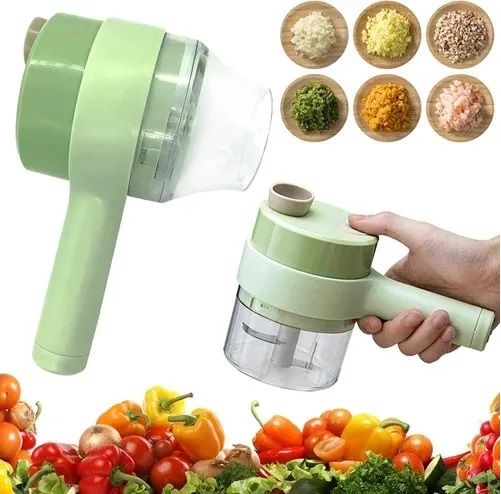 4 in 1 Portable Electric Vegetable Cutter Set, Wireless Food Processor Handheld Food Chopper with Brush and Skin-peeler, Wireless Food Processor Garlic Slicer for Pepper Chili Onion Celery Meat