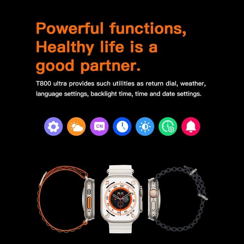 T800 Ultra Smartwatch Wireless Charging Bluetooth Call Watch For Men Women IP67 Waterproof Heart Rate Sleep Monitoring Smart Watch 1.99-Inches HD Screen