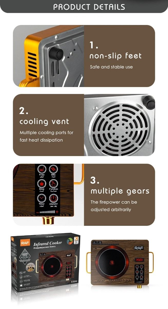 Electric Ceramic Stove Induction Cooker Intelligent Hot Pot Stove With Timer Ceramic Induction Cooktop -Golden-Silver