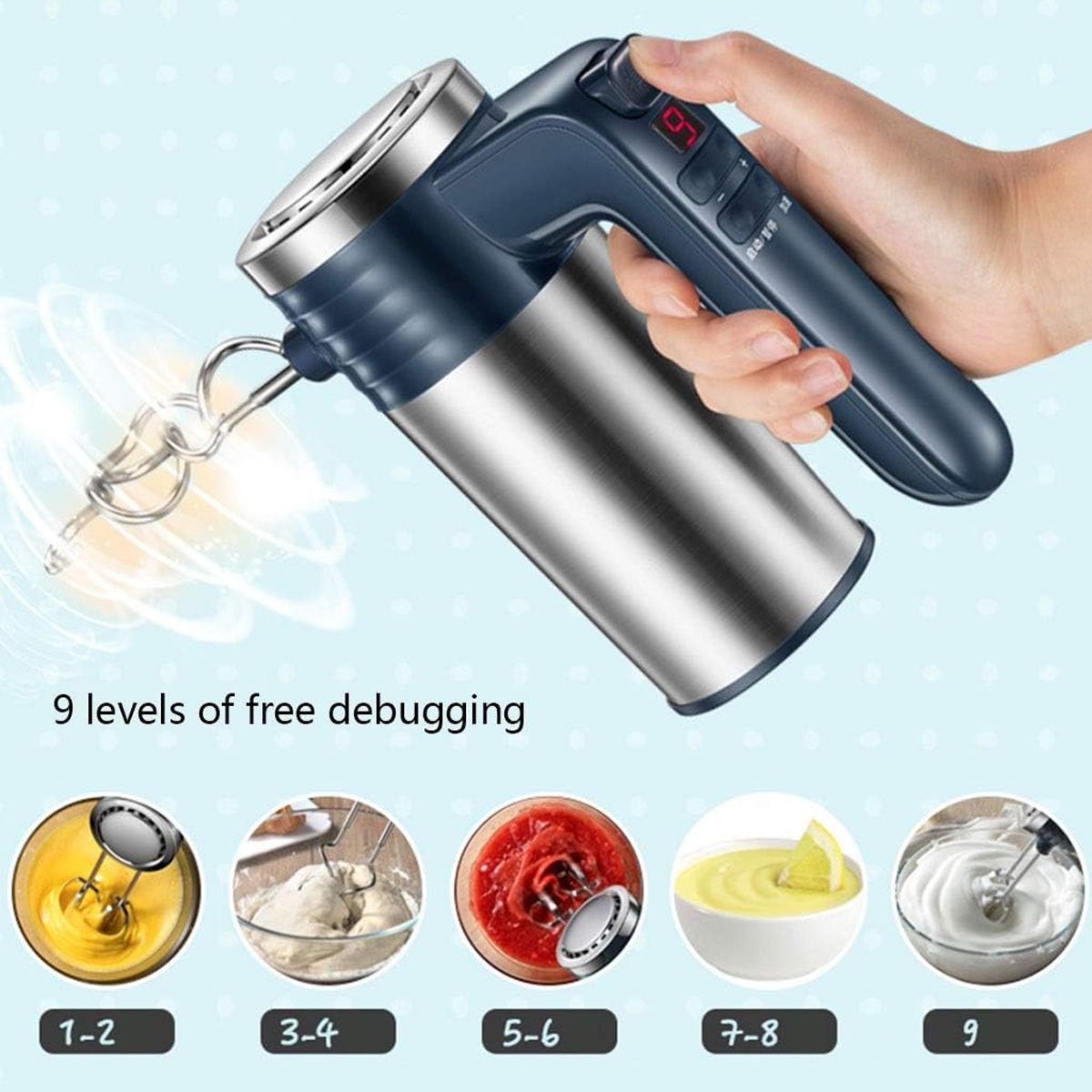 9-Speed Electric Food Mixer Hand Blender Dough Blender Egg Beater Hand Mixer for Kitchen Appliance