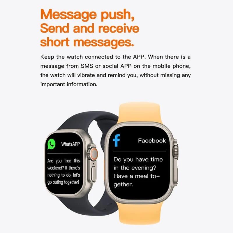 T800 Ultra Smartwatch Wireless Charging Bluetooth Call Watch For Men Women IP67 Waterproof Heart Rate Sleep Monitoring Smart Watch 1.99-Inches HD Screen