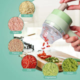 4 in 1 Portable Electric Vegetable Cutter Set, Wireless Food Processor Handheld Food Chopper with Brush and Skin-peeler, Wireless Food Processor Garlic Slicer for Pepper Chili Onion Celery Meat