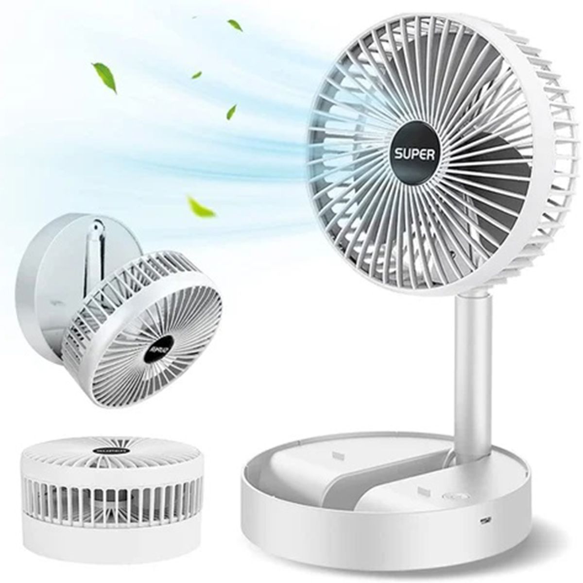 Portable Fan Rechargeable, Stand  and  Table fan Folding Telescopic  and  Adjustable Height for Office Home Outdoor Camping