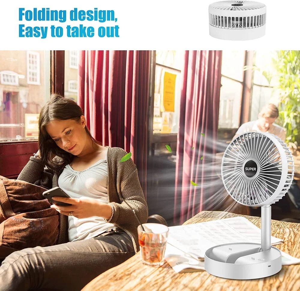 Portable Fan Rechargeable, Stand  and  Table fan Folding Telescopic  and  Adjustable Height for Office Home Outdoor Camping