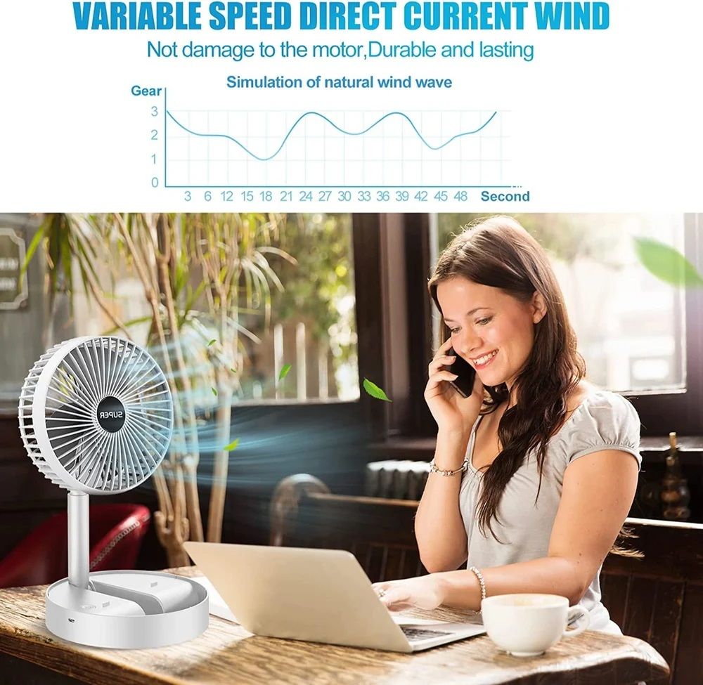 Portable Fan Rechargeable, Stand  and  Table fan Folding Telescopic  and  Adjustable Height for Office Home Outdoor Camping