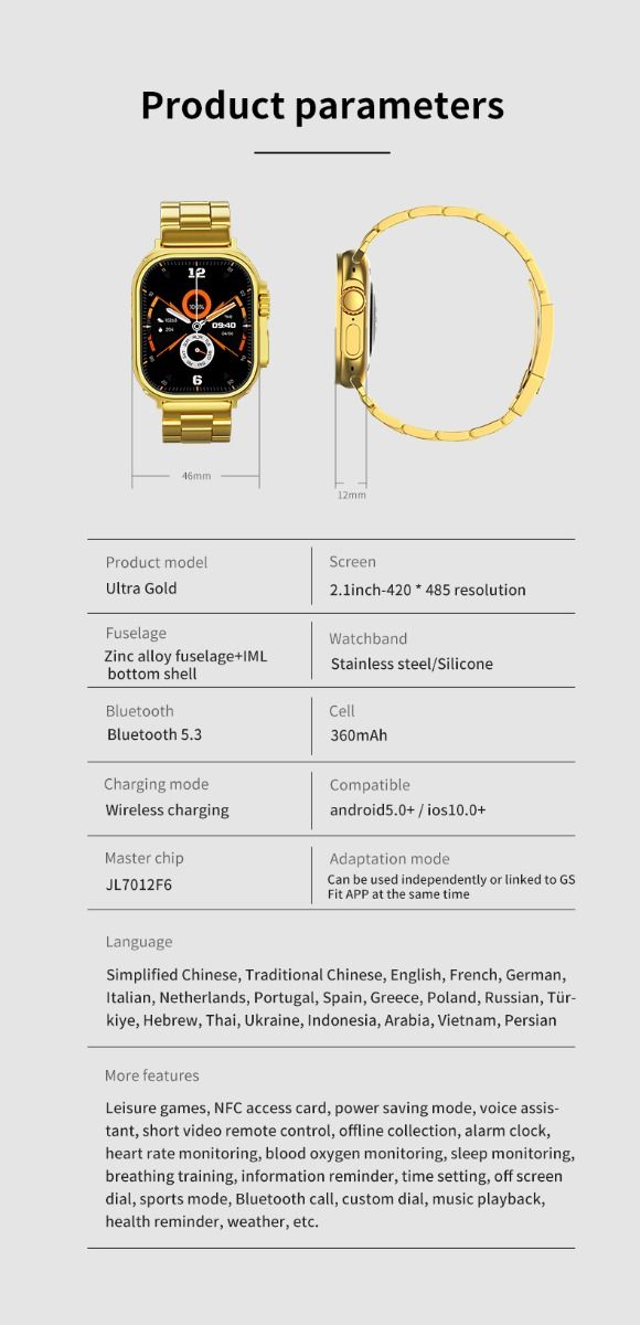 Newest Ultra Gold Series 9 Smart Watch Men GPS NFC IP67 Smartwatch Waterproof Sport Mode Fitness