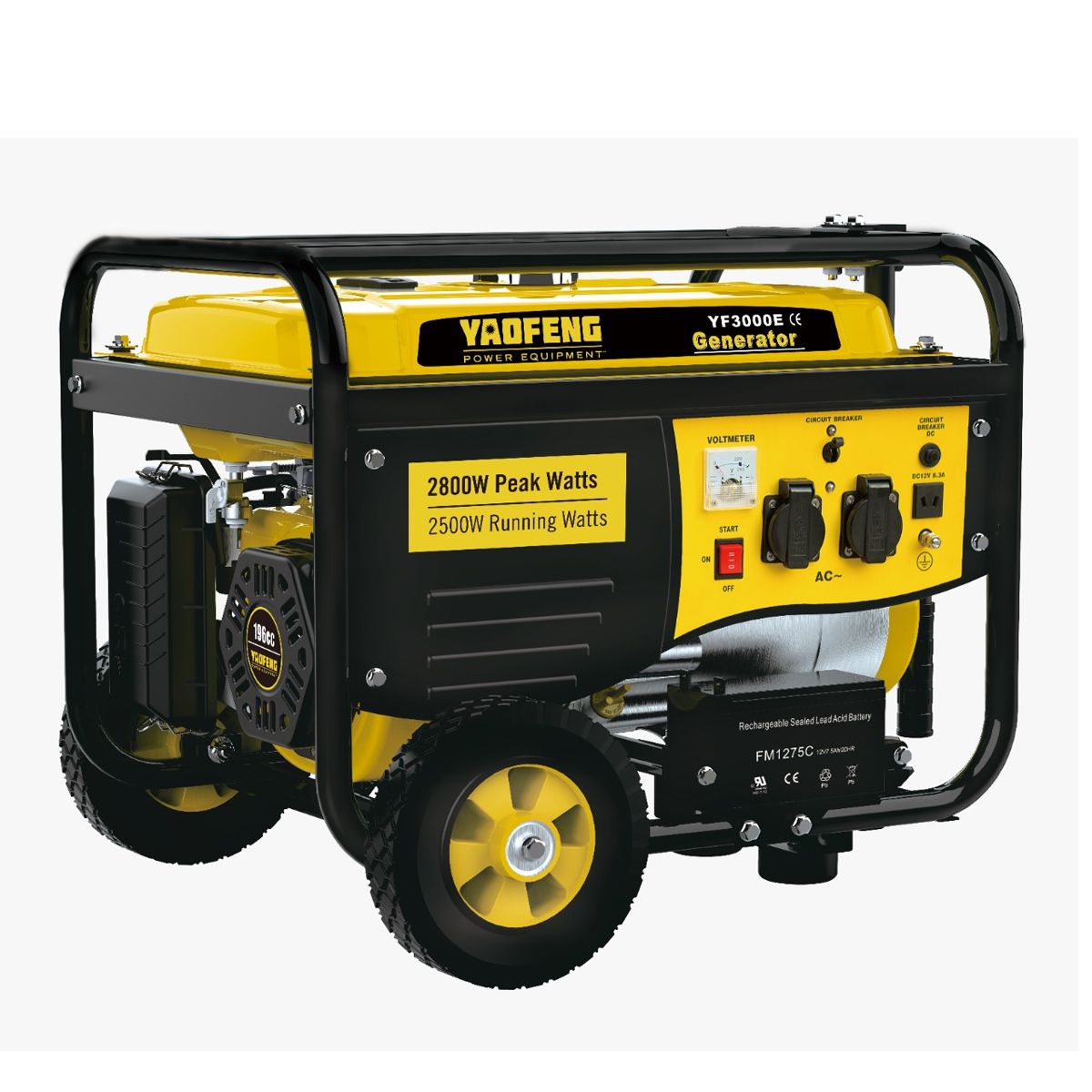 Yaofeng 2.5 KW Heavy Duty Petrol  and  Gas Generator YF3000E Yellow  and  Black